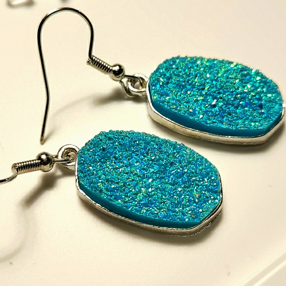 NEW Sparkling Aqua Imitation Druzy Earrings